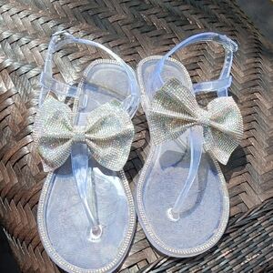 Silver Sandals with Sparkling Bow Design Tried On Only For Picture
